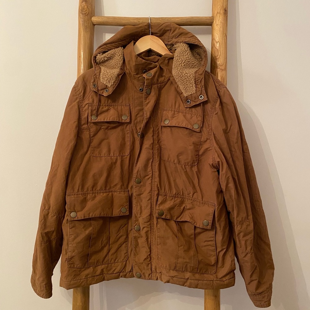 Old Navy Men's Large Brown Sherpa Line Hood Jacket Preppy Gorpcore